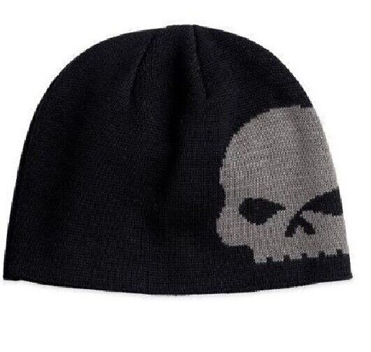 Cappello beanie Harley Davidson nero con teschio Willie G grande