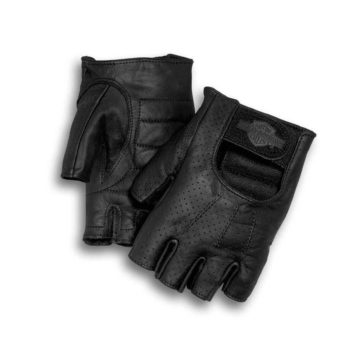 Guanti Harley Davidson neri in pelle mezze dita traforati