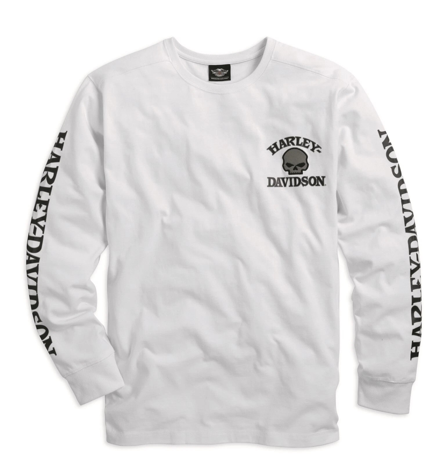 Maglia manica lunga Harley Davidson bianca con skull e logo sulle maniche