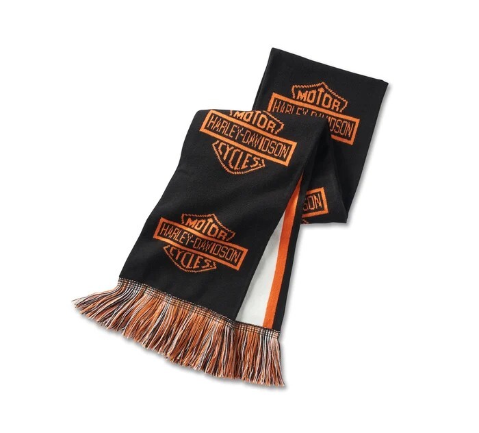 Sciarpa Harley Davidson Stricker nera e arancio con frange