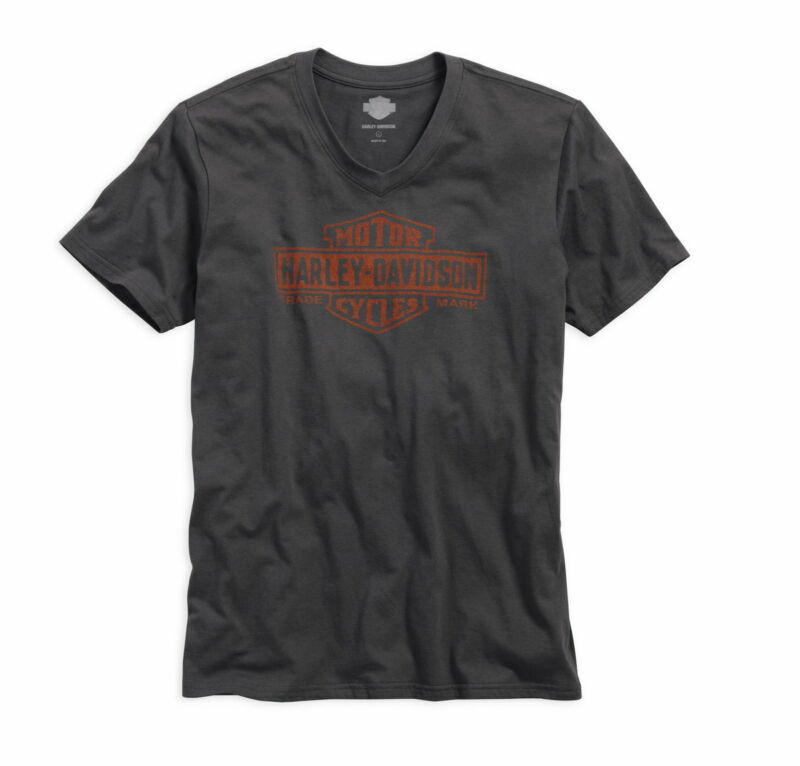 T-shirt Harley Davidson V-neck grigia con logo vintage Trade Mark