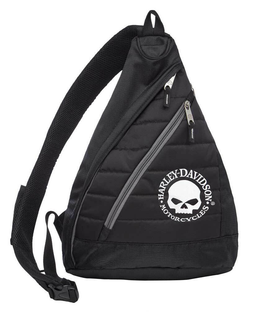 Zaino mono spalla Harley Davidson nero con skull Willie G
